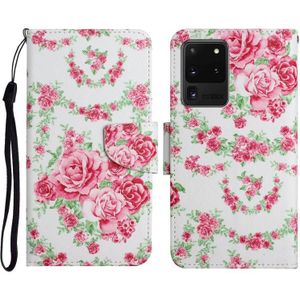 Voor Samsung Galaxy S20 Ultra Geschilderd Patroon Horizontale Flip Leren Case met Houder & Card Slot & Portemonnee (Rose Flower)