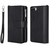 Voor iPhone 7 Plus / 8 Plus 2 in 1 Solid Color Zipper Shockproof Protective Case met Card Slots & Bracket & Photo Holder & Wallet Function(Black)