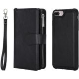 Voor iPhone 7 Plus / 8 Plus 2 in 1 Solid Color Zipper Shockproof Protective Case met Card Slots & Bracket & Photo Holder & Wallet Function(Black)