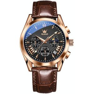 OLEVS 2876 heren multifunctioneel sportchronograaf quartzhorloge (zwart + rosgoud)