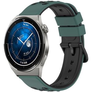Voor Huawei Watch GT3 Pro 46 mm 22 mm tweekleurige poreuze siliconen horlogeband (olijfgroen + zwart)