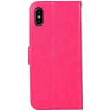 Voor iPhone X Crazy Horse textuur horizontaal flip lederen draagtas met houder & Card Slots & portemonnee & Foto Frame(Magenta)