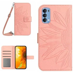 Voor OPPO Reno4 5G Skin Feel Sun Flower Pattern Flip lederen telefoonhoes met lanyard