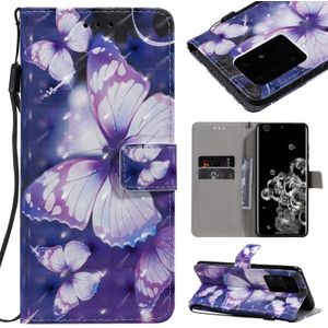 Voor Galaxy S20 Ultra 3D Painting Horizontale Flip Lederen kast met Holder & Card Slot & Lanyard(Purple Butterflies)