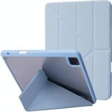 Vervorming transparante acryl horizontale flip pu lederen tas met multi-vouwen houder & slaap / wake-up functie & pen slot voor iPad Pro 11.0 2021/2020/2018 (Babyblauw)