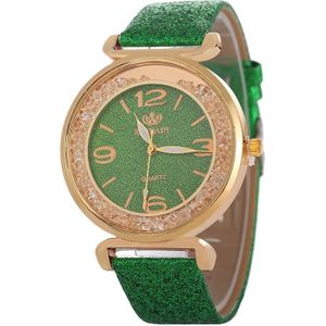 FULAIDA vrouwen Strass goud poeder PU lederen riem quartz horloge (groen)