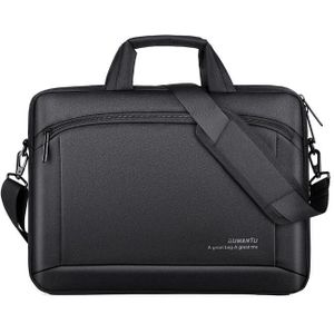 OUMANTU 030 draagbare 15 inch laptop tas lederen handtas business aktetas (zwart)