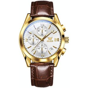 OLEVS 2872 heren drie ogen zes naalden chronograaf waterdicht quartz horloge (wit + goud)