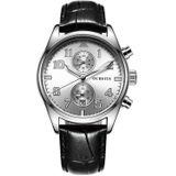 Ochstin 5043G multifunctionele waterdichte lederen band quartz horloge (zilver + wit + zwart)