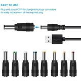 8 in 1 DC netsnoer USB multifunctionele interchange plug USB oplaadkabel (zwart)