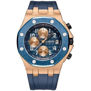 OCHSTIN 6100A multifunctioneel quartz waterdicht TPU-riem herenhorloge (rosgoud + blauw)