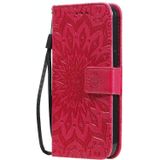 Geperste afdrukken zonnebloem patroon horizontale flip PU lederen hoesje houder  kaart slots & portemonnee &lanyard voor iPhone 13 Pro (rood)