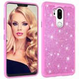 Glitter poeder contrast huid schokbestendig silicone + PC beschermende case voor LG G7 ThinQ/G7 (roze)