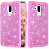 Glitter poeder contrast huid schokbestendig silicone + PC beschermende case voor LG G7 ThinQ/G7 (roze)