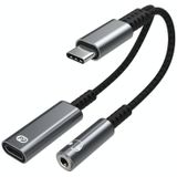 A15-1 USB-C / TYPE-C MANNELIJK NAAR PD 30W USB-C / TYPE-C Opladen + 3.5mm Audio Vrouwelijke Oortelefoonadapter (Grijs)