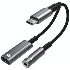 A15-1 USB-C / TYPE-C MANNELIJK NAAR PD 30W USB-C / TYPE-C Opladen + 3.5mm Audio Vrouwelijke Oortelefoonadapter (Grijs)