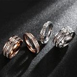 2 PCS Girls Simple Titanium Steel Diamond Ring  Size: US Size 3(Double Row Rose Gold)