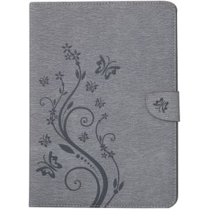 Voor iPad mini 4 ingedrukt bloemen vlinder patroon horizontale Flip PU lederen draagtas met magnetische Buckle & houder & Card Slots & Wallet(Grey)