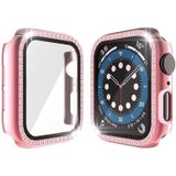 Electroplating PC Single Row Diamond beschermhoes met gehard glasfilm voor Apple Watch Series 3 & 2 & 1 38mm (Rose Pink)