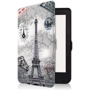Voor KOBO Nia 6 inch gekleurde tekenspanning elastische textuur horizontale flip lederen behuizing (Eiffeltoren)