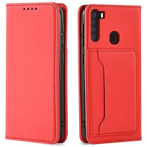 Voor Samsung Galaxy A21 Sterke Magnetisme Liquid Feel Horizontale Flip Lederen case met Holder & Card Slots & Wallet(Red)