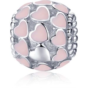 S925 Pure Silver Pink Heart-vormige Diamond Kralen