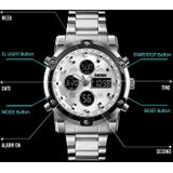 SKMEI 1389 multifunctionele mannen Business digitaal horloge 30m waterdichte grote wijzerplaat polshorloge met roestvrijstaal horlogebandje (blauw)