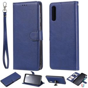 Voor Galaxy A70 Solid Color Horizontal Flip Protective Case met Holder & Card Slots & Wallet & Photo Frame & Lanyard(Blue)