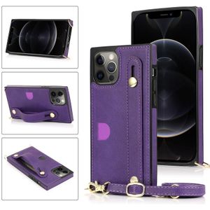 PU+TPU Schokbestendige beschermhoes met Crossbody Lanyard & Houder & Kaartslot & Polsbandje Voor iPhone 12 / 12 Pro(Paars)