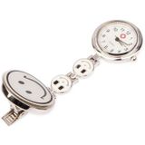 Glimlach stijl Portable legering verpleegkundige ronde Quartz horloge horloge met Pin(White)