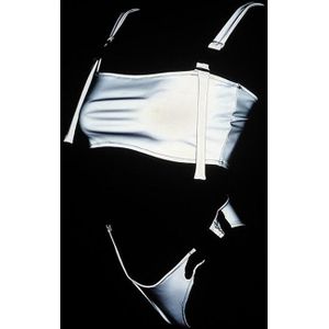 Polyester Schoolbag Gesp Reflecterende Bikini Dames Split Badpak (kleur: Wit Maat: XS)