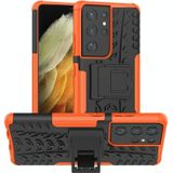 Voor Samsung Galaxy S21 Ultra 5G-bandstructuur schokbestendige TPU+PC beschermhoes met houder(oranje)