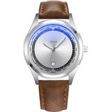Yazole 516 Fashion Calendar Men horloge Luminous Quartz horloge (zilveren lade bruine riem)
