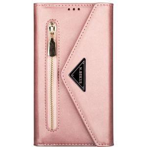 Voor iPhone 6 Plus Skin Feel Zipper Horizontale Flip Lederen case met Holder & Card Slots & Photo Frame & Lanyard & Long Rope (Rose Gold)