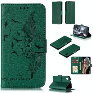 Feather patroon Litchi textuur horizontale Flip lederen draagtas met portemonnee & houder & kaartsleuven voor Xiaomi Redmi 7A (groen)