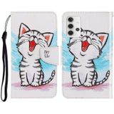 Voor Sansung Galaxy A32 5G 3D-gekleurde tekening horizontale flip lederen telefoonhoesje met houder & kaart slots & portemonnee (rode mond kat)