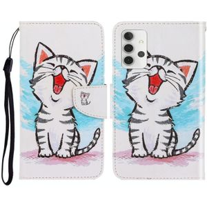 Voor Sansung Galaxy A32 5G 3D-gekleurde tekening horizontale flip lederen telefoonhoesje met houder & kaart slots & portemonnee (rode mond kat)