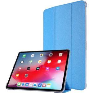 Voor iPad Pro 12.9 (2020) TPU Silk Texture Driekeer horizontaal flip lederen hoes met houder (lichtblauw)