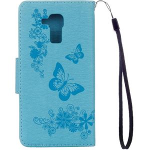 Huawei Honor 5c horizontaal Geperst bloemen vlinder patroon PU leren Flip Hoesje met draagriem  houder en opbergruimte voor pinpassen & geld (blauw)