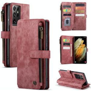 Voor Samsung Galaxy S21 Ultra 5G CaseMe-C30 PU + TPU Multifunctionele Horizontale Flip Lederen Hoesje met Houder & Kaartsleuf & Portemonnee & Ritsvak (Rood)