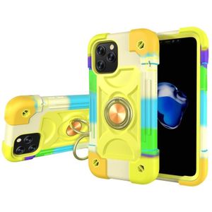 Shockproof Silicone + PC Protective Case with Dual-Ring Holder For iPhone 12 mini(Colorful Yellow Green)