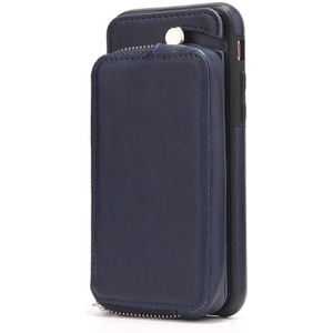 Voor iPhone 8 & 7 verwisselbare rotatie TPU + lederen beschermhoes met rits portemonnee tas (donkerblauw)