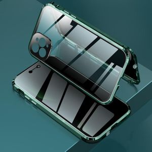 Schokbestendige anti-glurend magnetisch metalen frame Dubbelzijdige tempered glass case voor iPhone 11 Pro (Donkergroen)