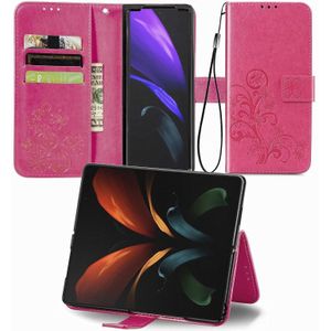 Voor Samsung Galaxy Z Fold3 5G Four-Leaf Clasp Inmorting Buckle Mobiele Telefoon Bescherming Lederen Case met Lanyard & Card Slot & Portemonnee & Bracket-functie (Rose Red)