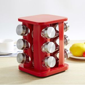 12 in 1 roestvrijstalen Canister set met draaibare houder (rood)