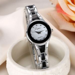 Lvpai ronde Dial tweekleurige roestvrijstalen riem armband quartz horloge voor vrouwen (zilver zwart)