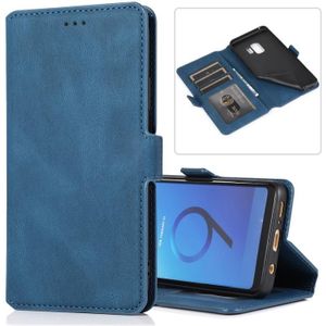 Voor Samsung Galaxy S9 Retro Magnetic Closing Clasp Horizontale Flip Lederen Case met Holder & Card Slots & Photo Frame & Wallet(Navy Blue)