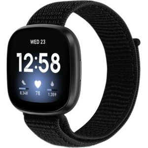 Voor Fitbit Versa 3 nylon loop vervangende band watchband(Zwart)