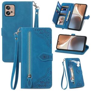 Voor Motorola Moto G32 Relif Bloem Rits Lederen Telefoon Case