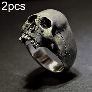 C56213 2 stks Punk Vintage Skull Ring Horror Skull Ring Mannen Gift  Maat: 12 (Tin-kleur)